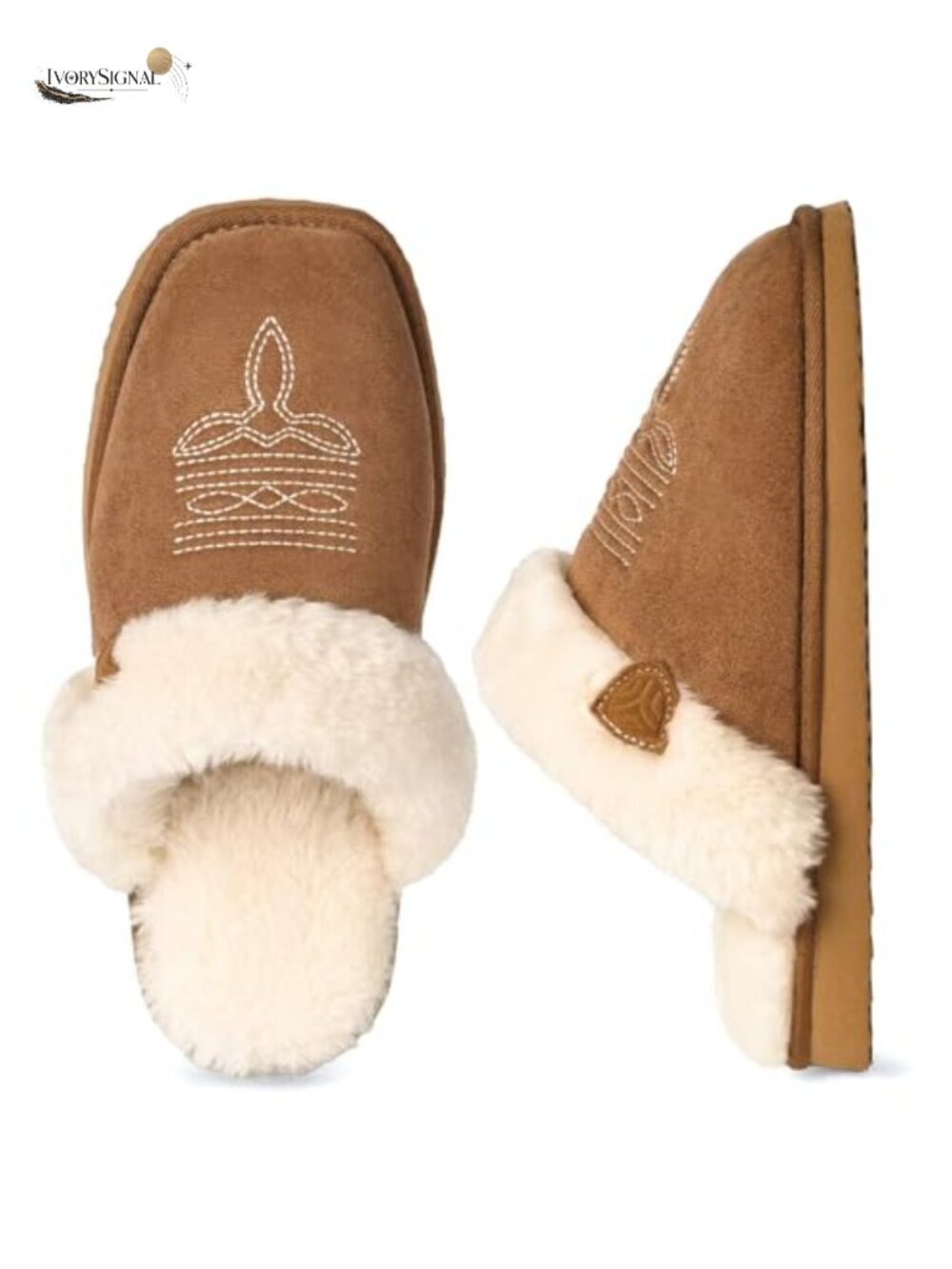 Western Style Fuzzy Cowgirl Slippers for Women Indoor Outdoor Plush